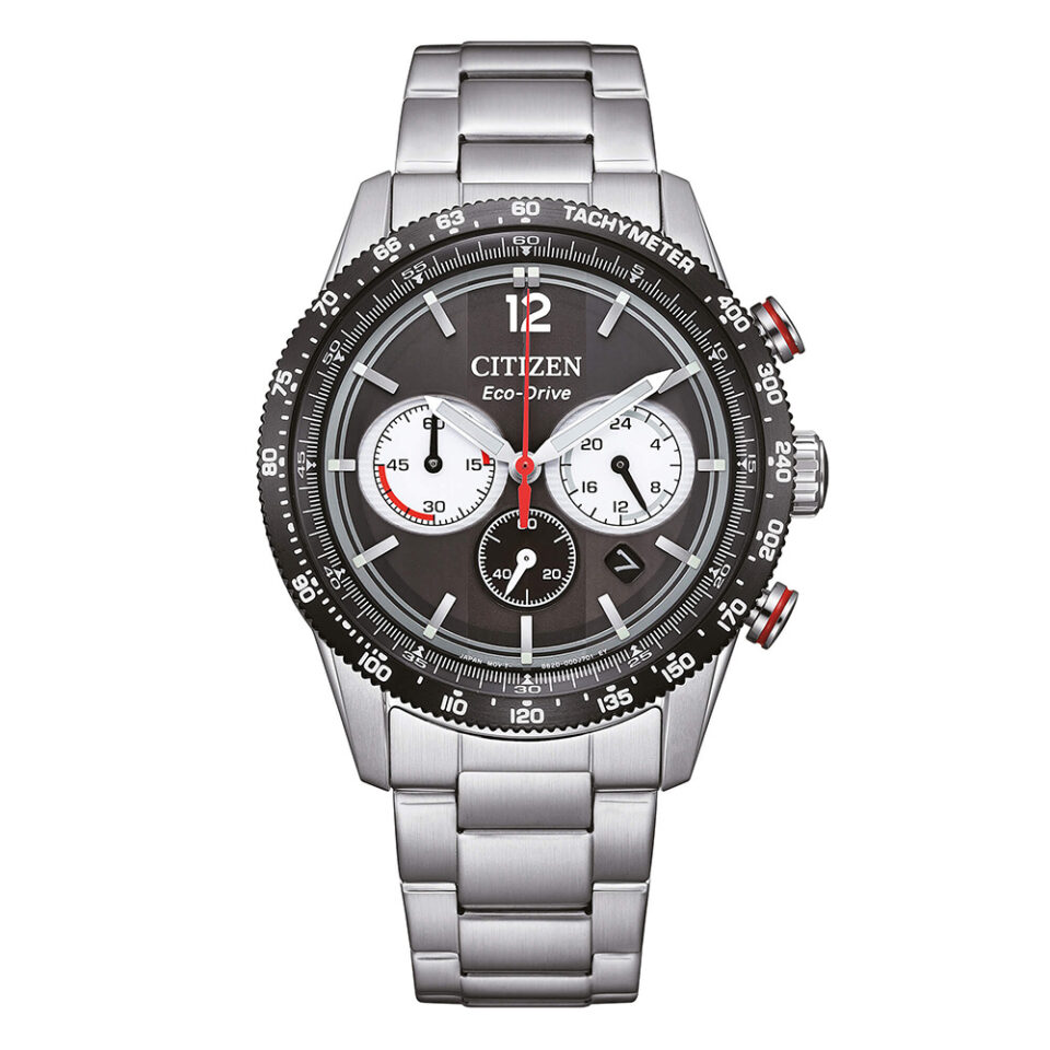 Orologio-Citizen-OF-Vintage-Racing-Unisex-Crono-Eco-Drive-Bracciale-Acciaio-Quadrante-Nero-CA4714-55E.