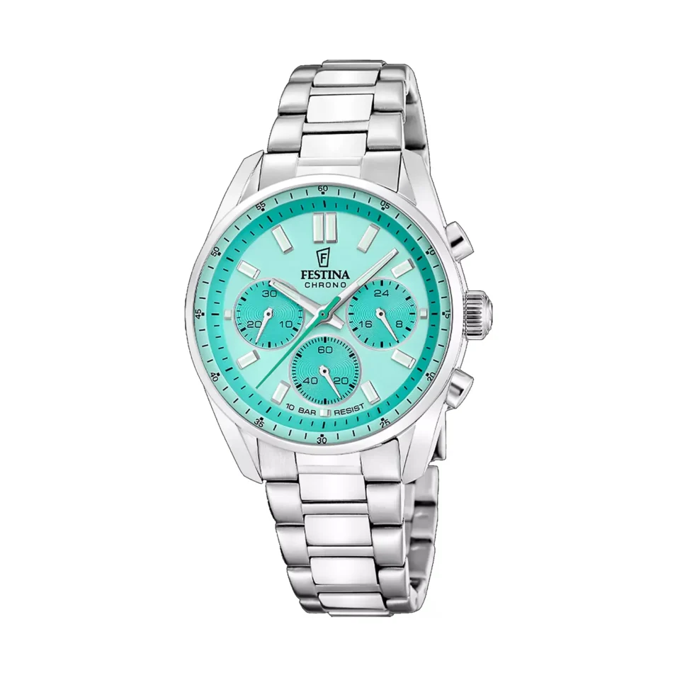 Orologio-Festina-Boyfriend-Crono-Quarzo-BraccialeAcciaio-Quadrante-Verde-Acqua-Chiaro-F20753