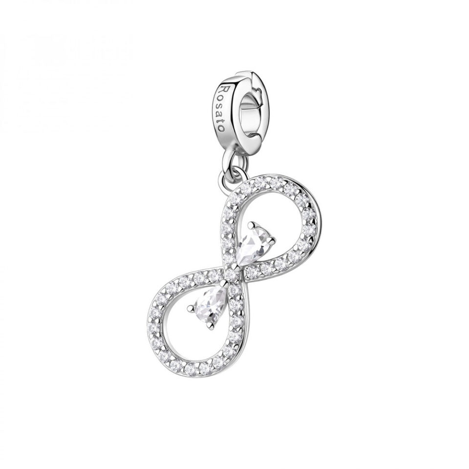 ciondolo charm argento simbolo infinito con cristalli di rosato gioielli rz263r