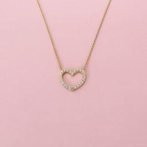 collana donna oro giallo cuore vuoto filo con zirconi bianchi