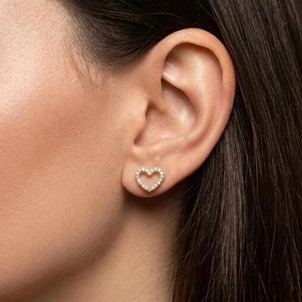 orecchini cuore vuoto oro giallo 9 kt con zirconi o5q2b2