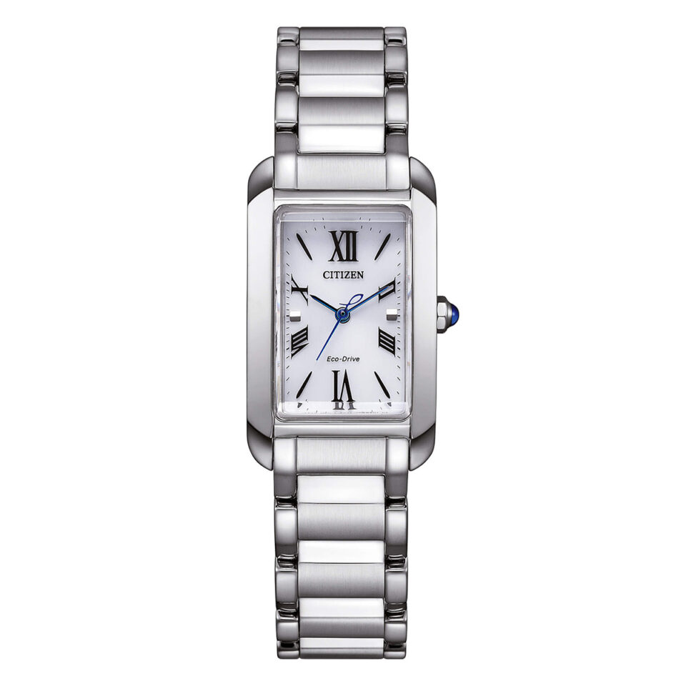 Orologio-Citizen-Lady-Eco-Drive-Rettangolare-Bracciale-Acciaio-Quadrante-Bianco-EW5620-55A