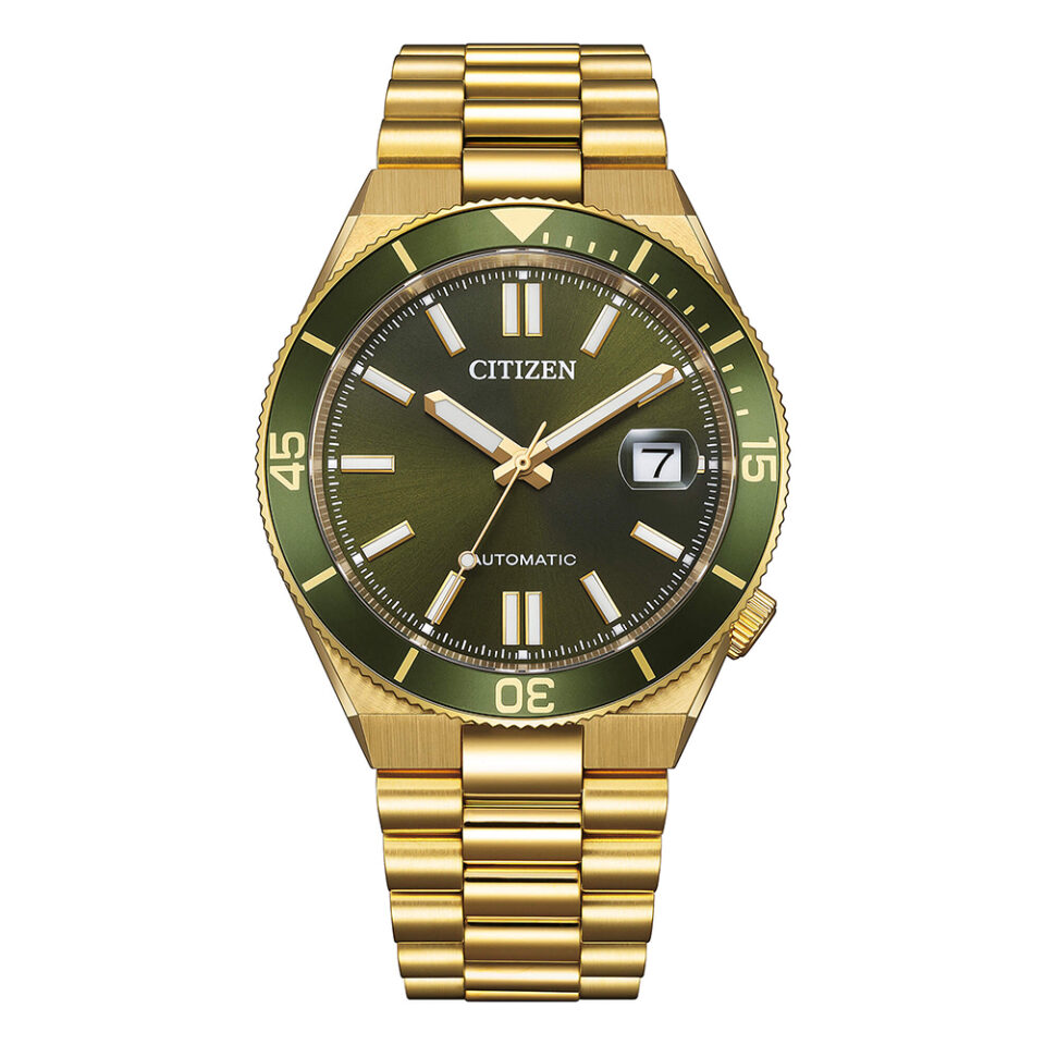 Orologio-Citizen-Tsuyosa-Automatico-Uomo-Bracciale-Acciaio-PVD-Oro-Giallo-Quadrante-Verde-Scuro-NJ0232-53X