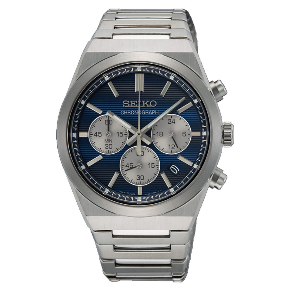Orologio-Seiko-Classic-Crono-1970-Quarzo-Quadrante-Blu-Bracciale-Acciaio-SSB453P1