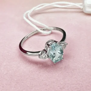 anello comete gioielli oro bianco 375 con acquamarina ovale e diamant1 kank001