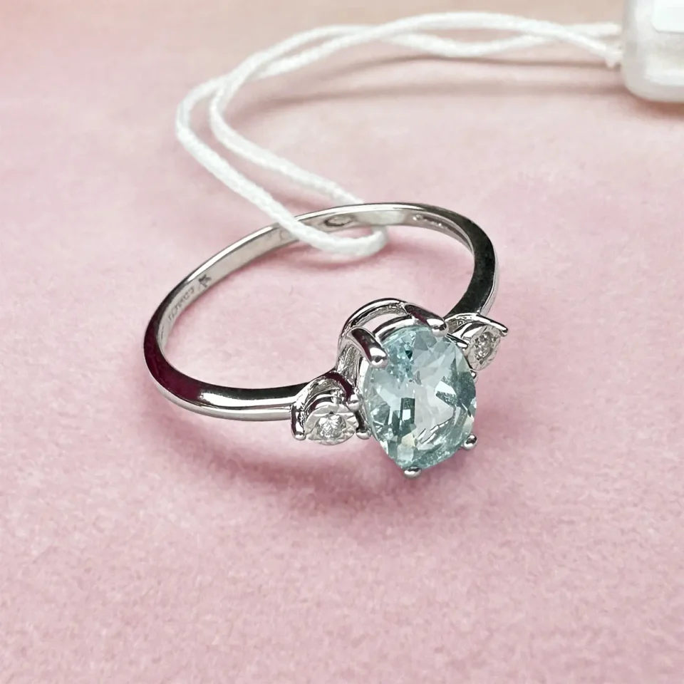 anello comete gioielli oro bianco 375 con acquamarina ovale e diamant1 kank001