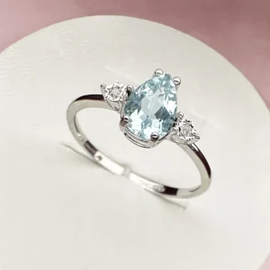 anello comete gioielli oro bianco 375 con acquamarina goccia e diamanti kank002