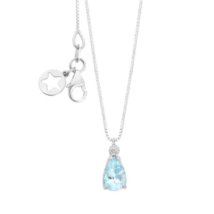 collana ciondolo comete in oro bianco acquamarina goccia e diamanti KGLQ002