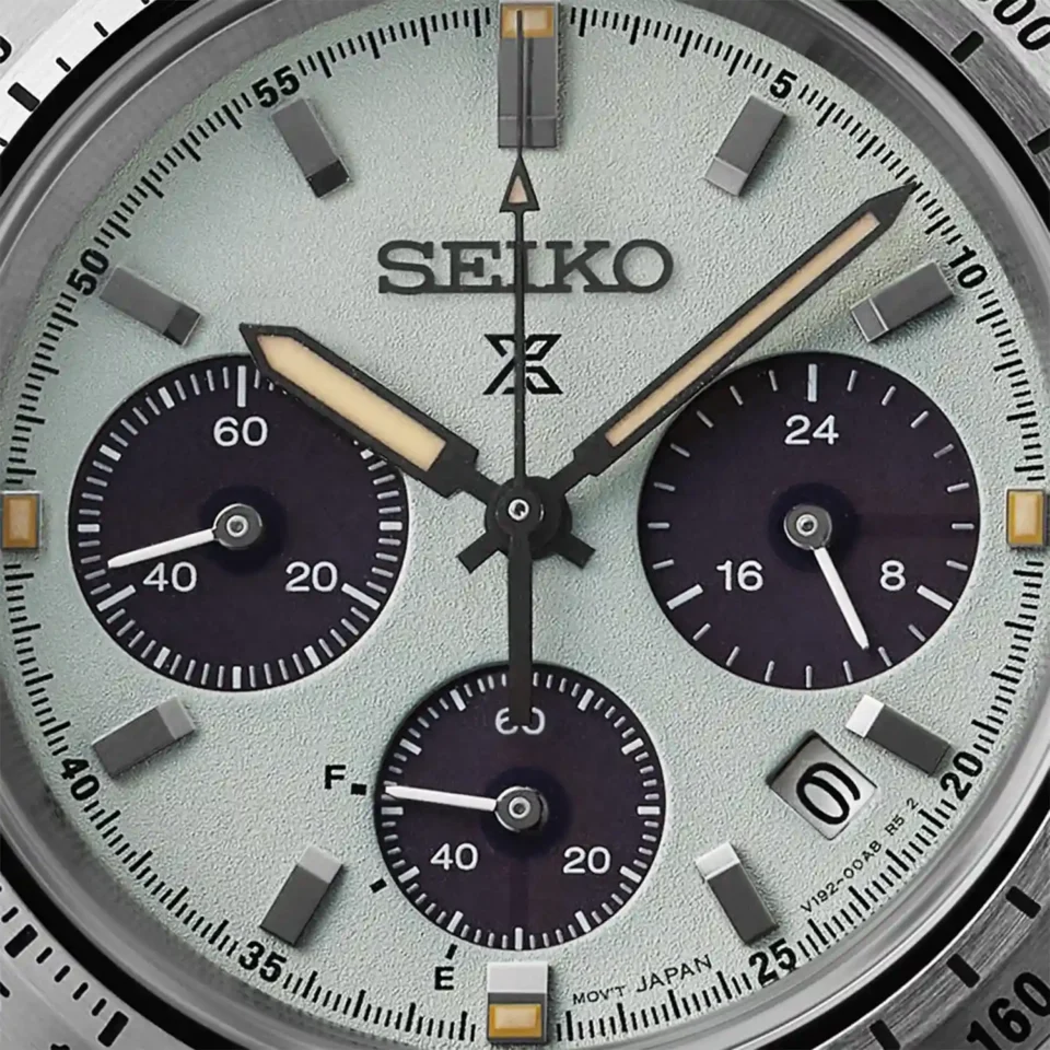 Orologio-uomo Seiko-Prospex-Speedtimer-Crono-Ricarica-Solare-in Acciaio-Quadrante-verde menta-SSC965P1