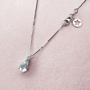 collana comete gioielli oro bianco 375 con acquamarina goccia e diamante kglq002