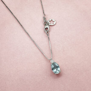 collana comete gioielli oro bianco 375 con acquamarina ovale e diamante kglq001