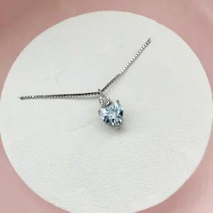 collana comete gioielli oro bianco 375 con acquamarina cuore e diamante kglq003