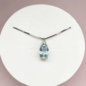 collana comete gioielli oro bianco 375 con acquamarina ovale e diamante kglq001