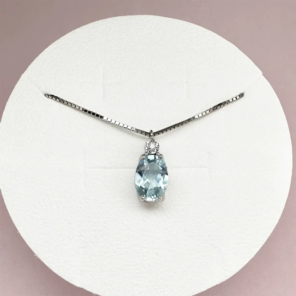 collana comete gioielli oro bianco 375 con acquamarina ovale e diamante kglq001