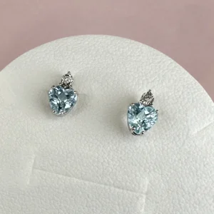 orecchini oro bianco acquamarina cuore e diamanti comete gioielli korq003