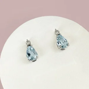 orecchini oro bianco 375 acquamarina goccia e diamanti comete korq002