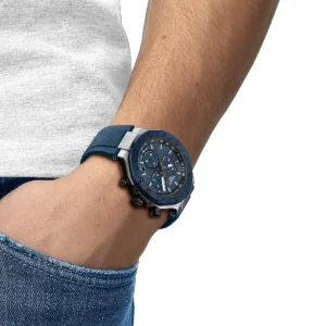 orologio tissot t-race crono blu 45 mm indossato T141.417.27.041.00