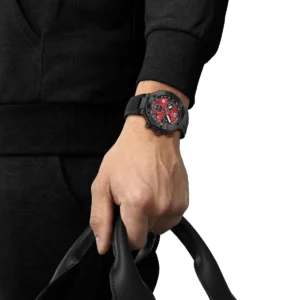 indosso orologio tissot t race rosso e nero t141.417.37.422.00