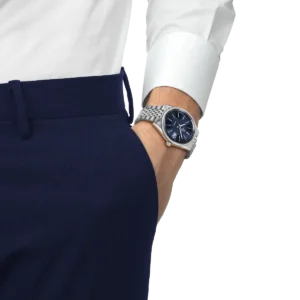 indosso Orologio uomo Tissot Visodate acciaio con quadrante blu t157.407.11.041.00