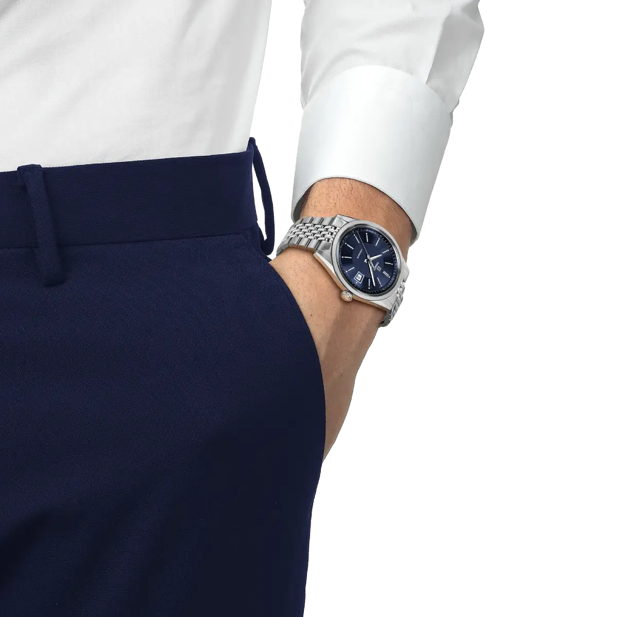indosso Orologio uomo Tissot Visodate acciaio con quadrante blu t157.407.11.041.00