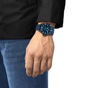 orologio uomo automatico tissot seastar 2000 professionale con PVD nero, quadrante blu e cinturino gomma T120.907.37.041.00
