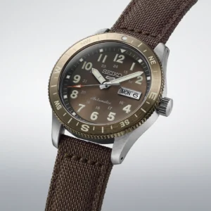Orologio Seiko 5 Sports Field 41mm hdb009k1ghiera bussola bidirezionale marrone profilo laterale