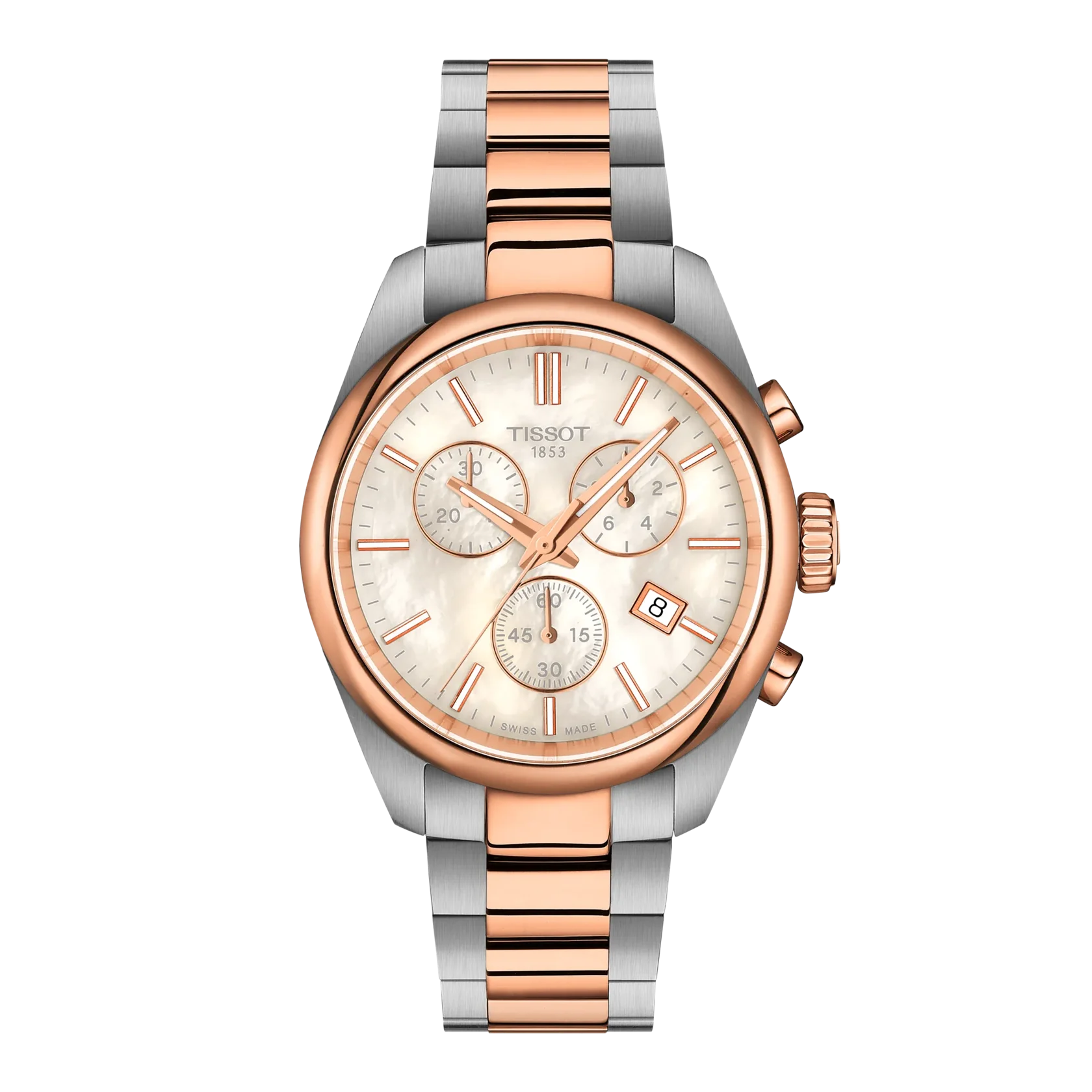orologio tissot pr100 crono 36 mm acciaio bicolore oro rosa e madreperla bianca t150.217.22.111.00