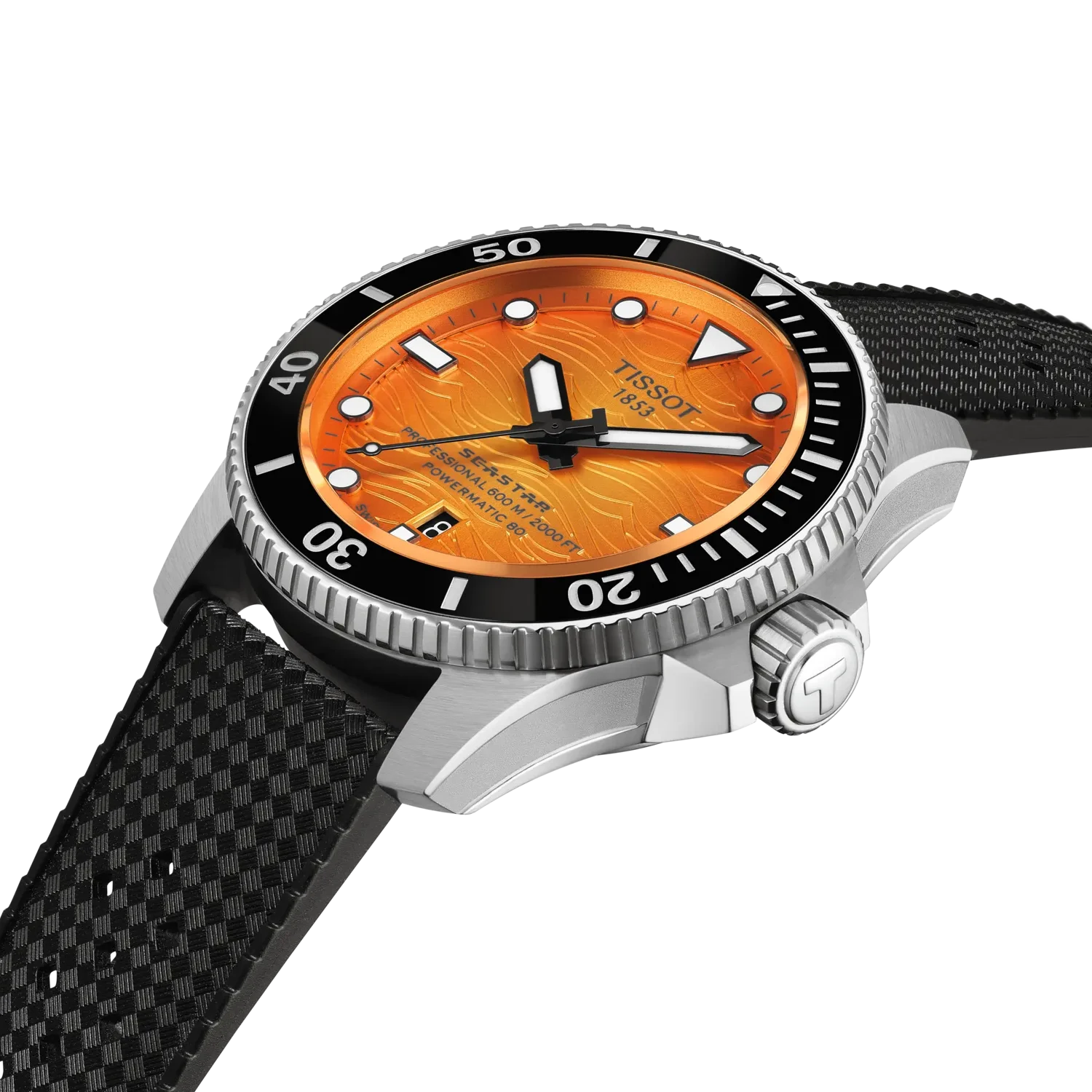 orologio uomo automatico tissot seastar 2000 44mm quadrante arancione cinturino gomma nera T120.907.17.281.00