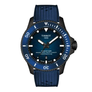 orologio uomo automatico tissot seastar 2000 professionale con PVD nero, quadrante blu e cinturino gomma T120.907.37.041.00