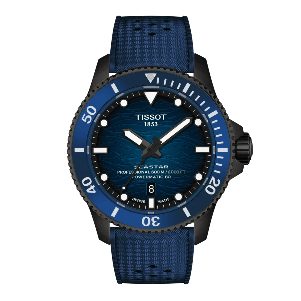 orologio uomo automatico tissot seastar 2000 professionale con PVD nero, quadrante blu e cinturino gomma T120.907.37.041.00