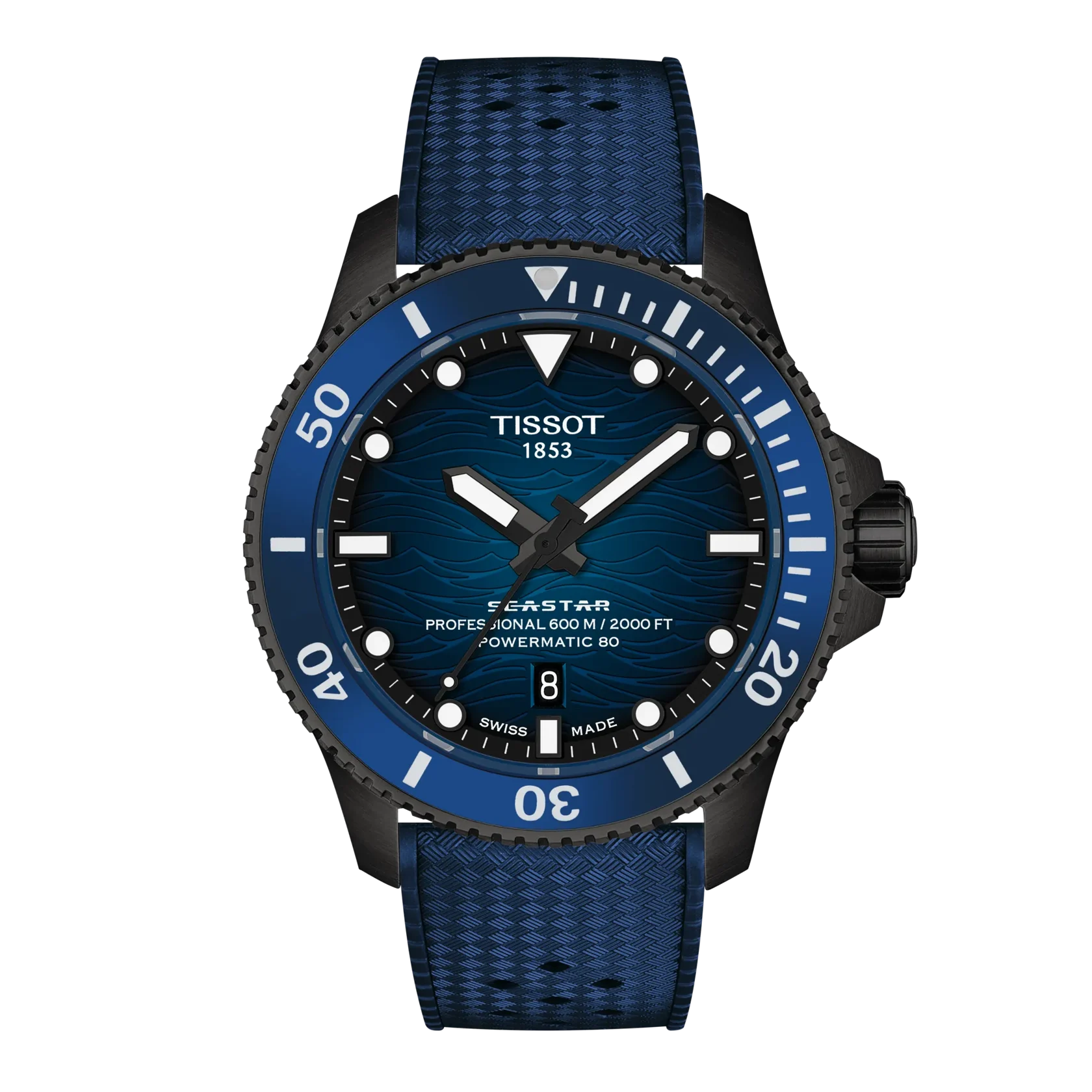 orologio uomo automatico tissot seastar 2000 professionale con PVD nero, quadrante blu e cinturino gomma T120.907.37.041.00
