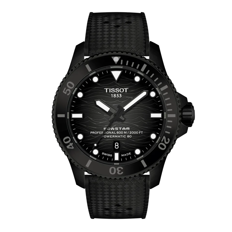 orologio uomo automatico tissot seastar 2000 44mm PVD nero e cinturino gomma T120.907.37.051.00