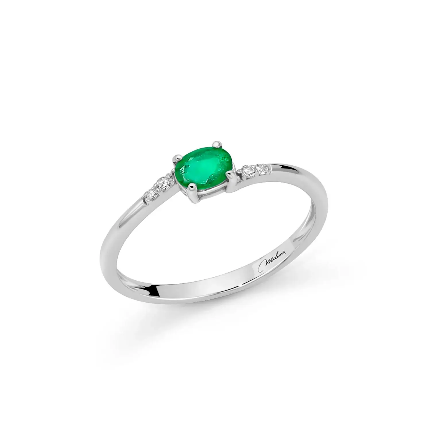 anello oro bianco con smeraldo ovale e diamanti miluna LID3727X