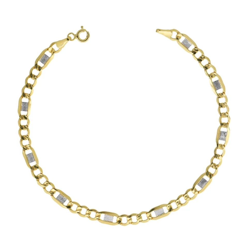 bracciale uomo oro bicolore giallo e bianco modello figaro diamantata baravelli gold b6i3on