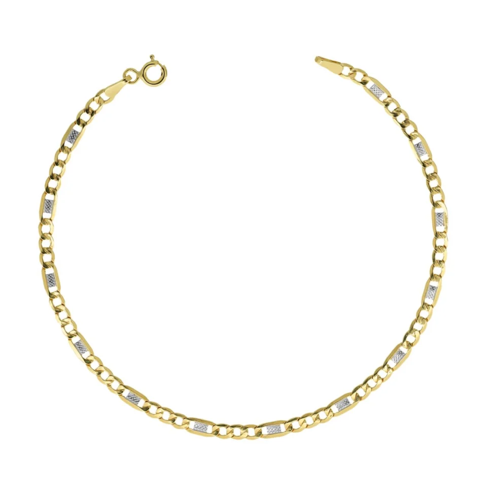 bracciale uomo oro bicolore giallo e bianco modello figaro diamantata baravelli gold b6h3on