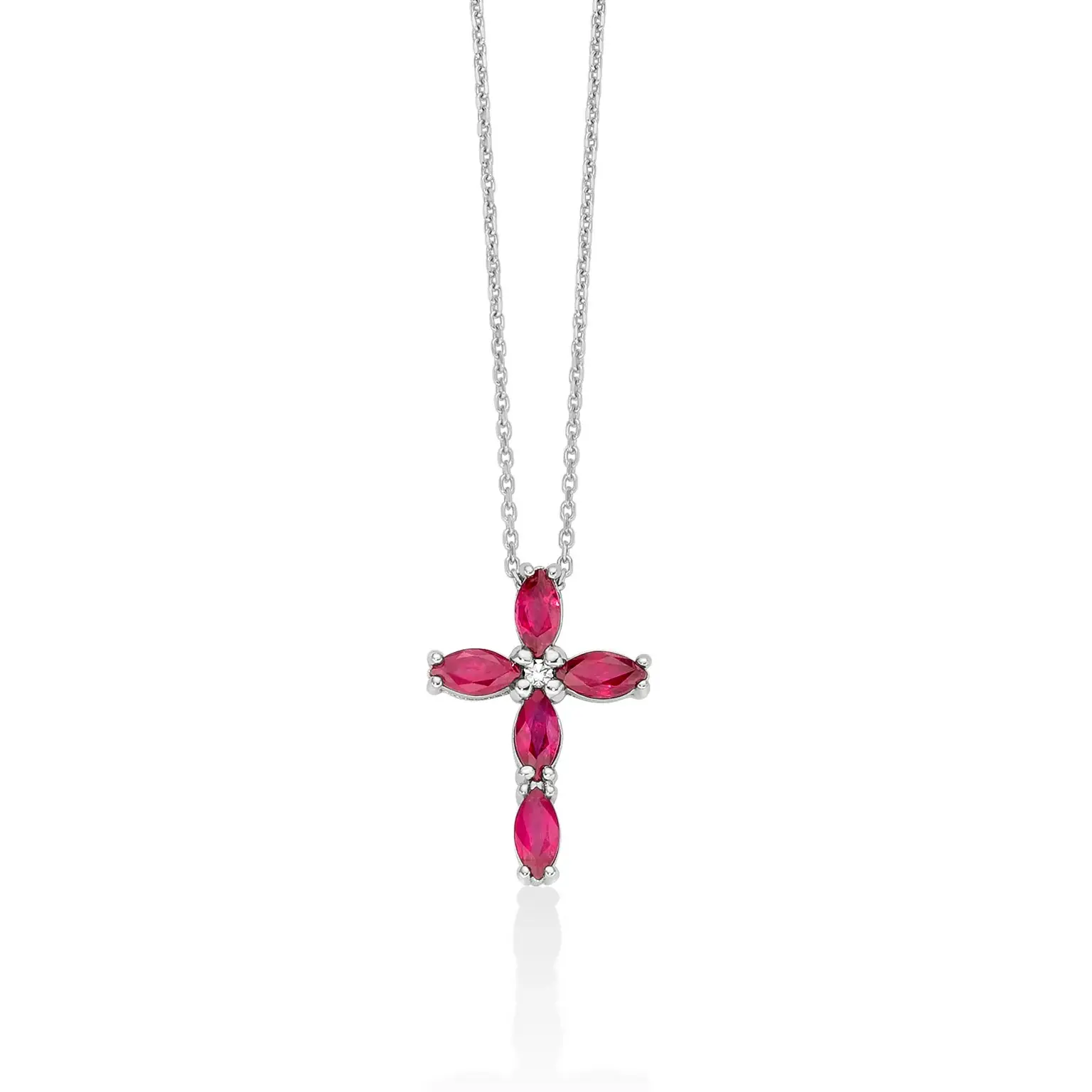 collana croce miluna oro bianco con rubini CLD4748X