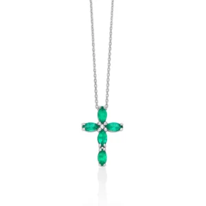 collana croce miluna oro bianco e smeraldi verdi CLD4747X