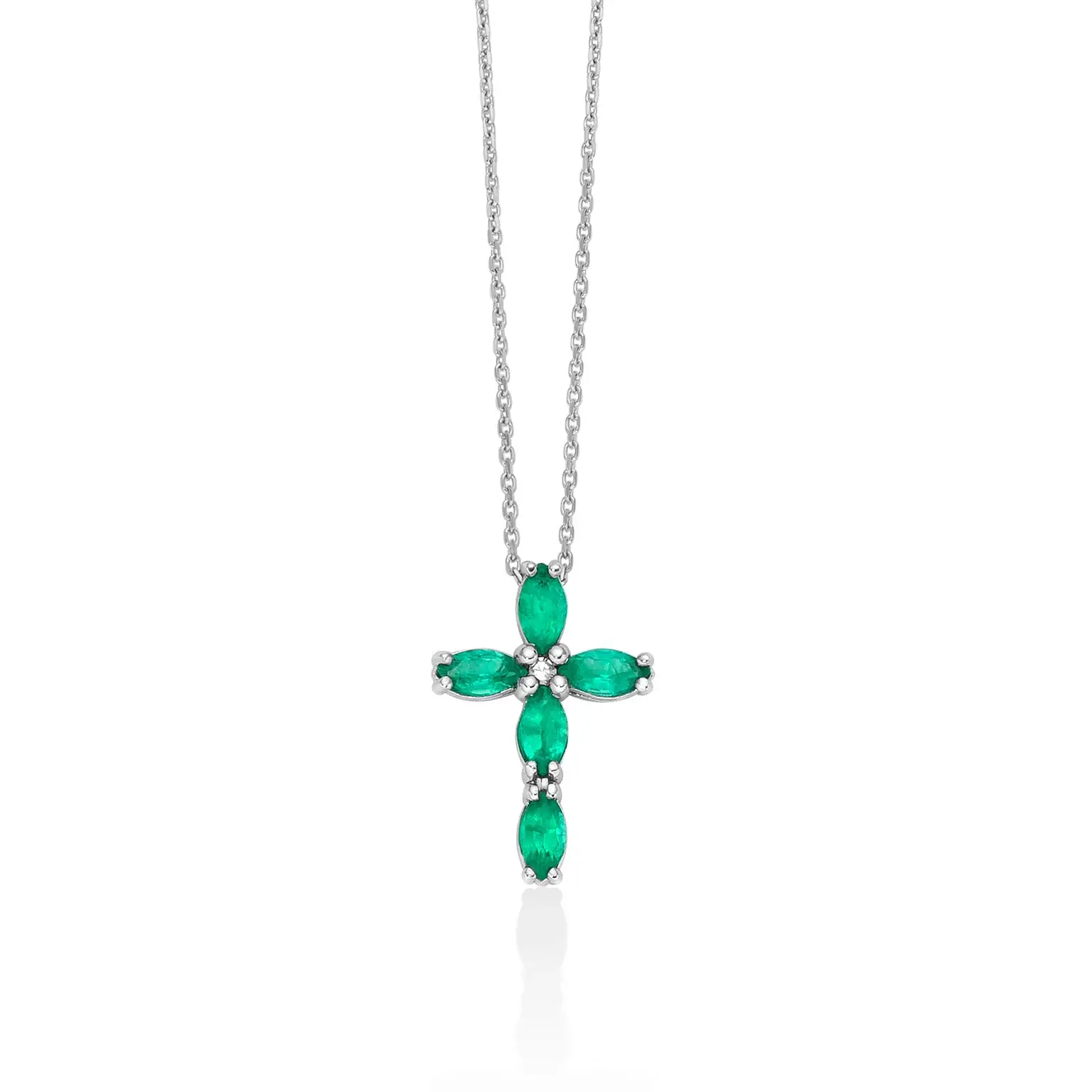 collana croce miluna oro bianco e smeraldi verdi CLD4747X