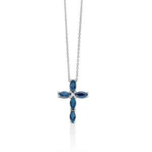 collana croce miluna oro bianco e zaffiri blu CLD4745X