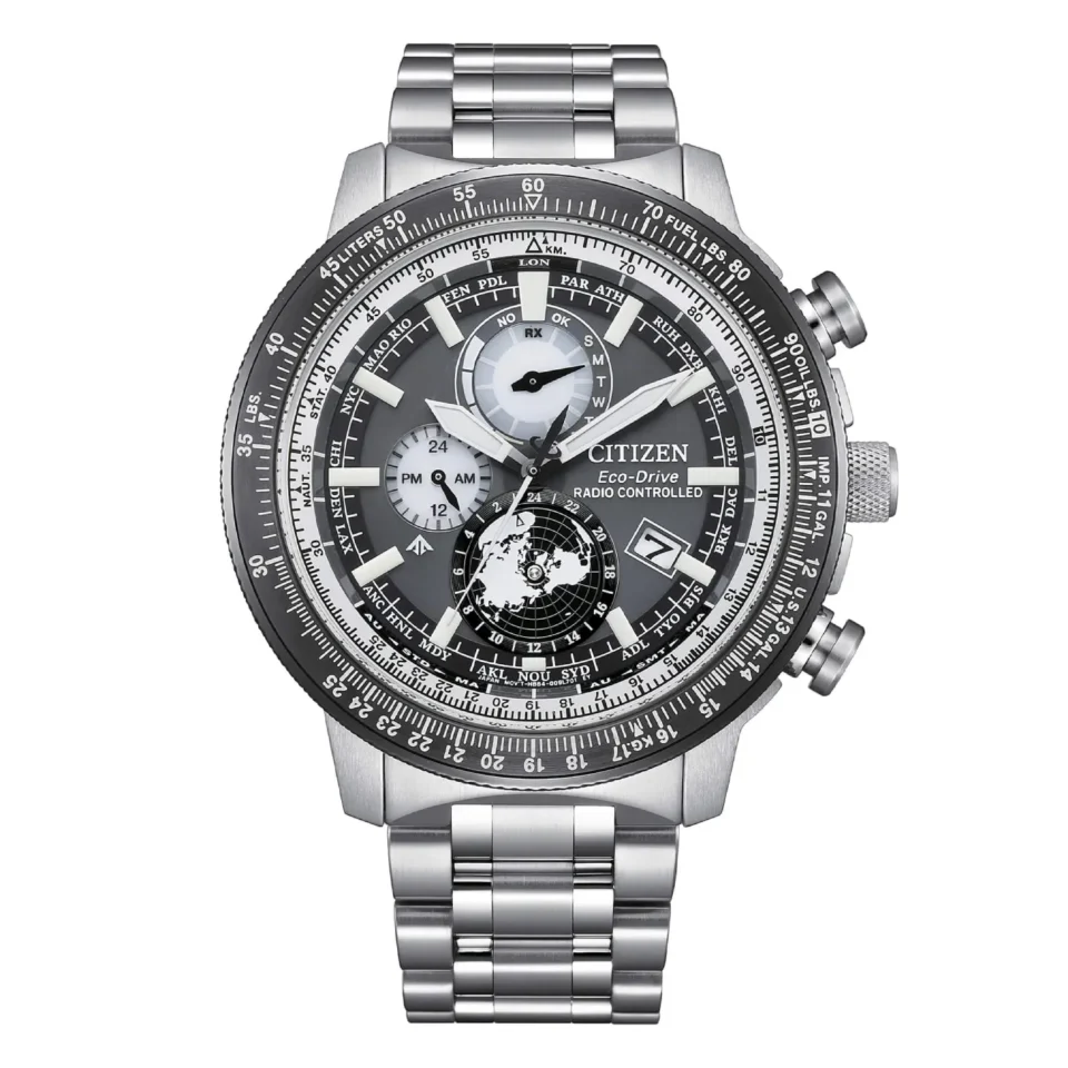 orologio uomo citizen promaster geo trekker radiocontrollato nero con dettagli bianchi in acciaio by3006-53h